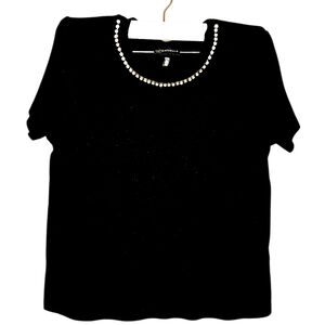 Rafaella Black Faux Diamond Neckline Sweater Tee – Size M NWOT